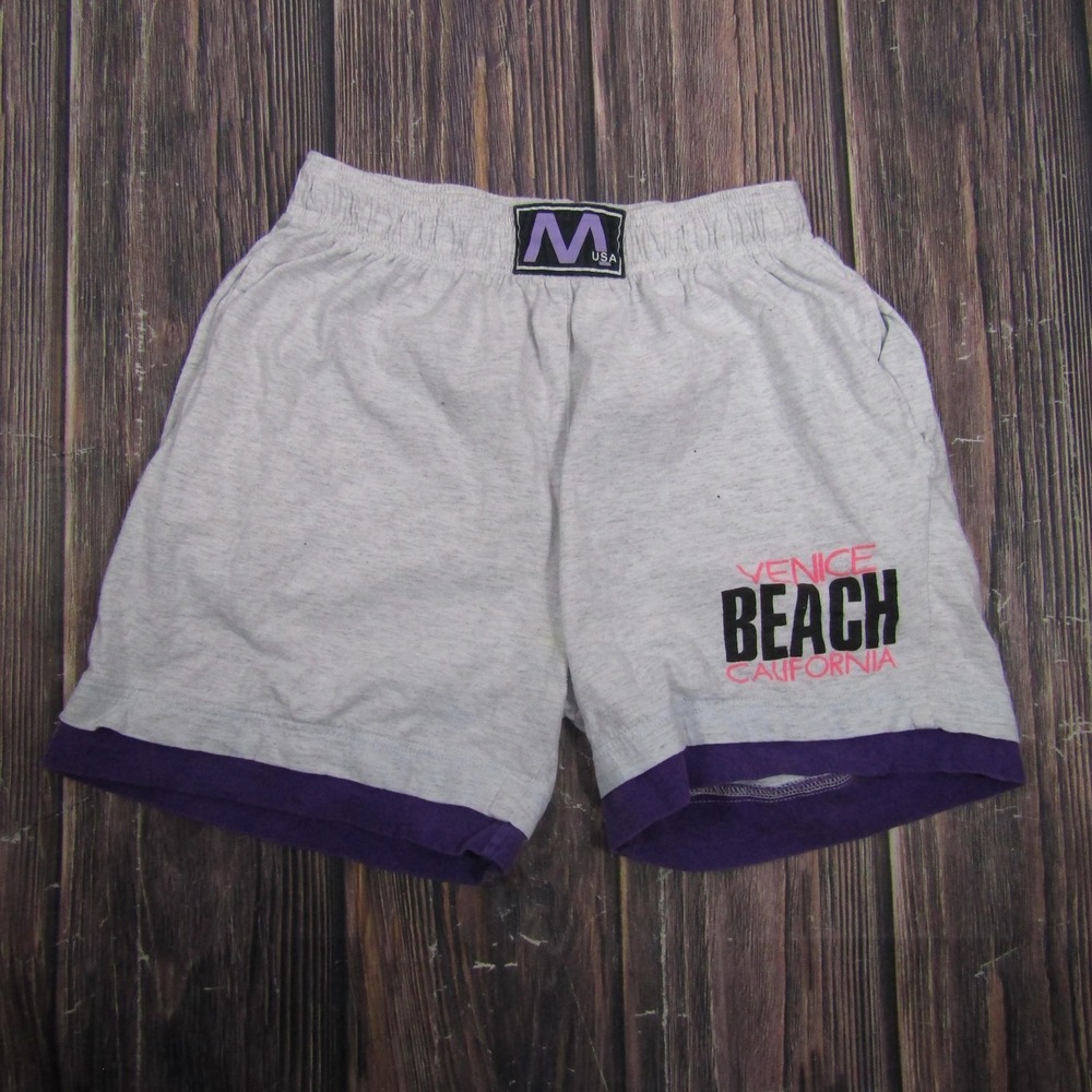Vintage M USA Shorts Womens M Gray Sweat Jersey Cotton Blend Elastic Waist Logo